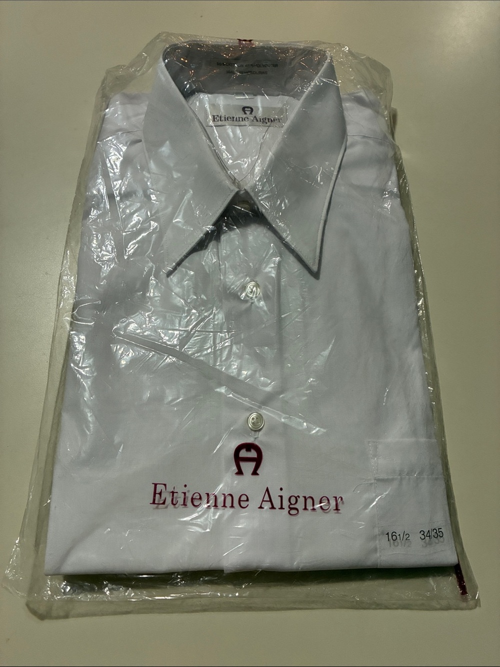 Etienne Aigner Men’s White Dress Shirt with Maroon Logo